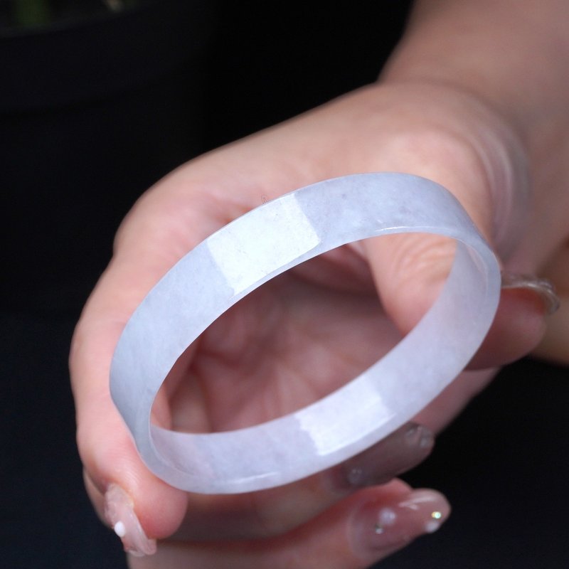 冰种翡翠角镯手镯 | 18围 | 天然缅甸玉翡翠A货 | 送礼 - 手链/手环 - 玉石 白色