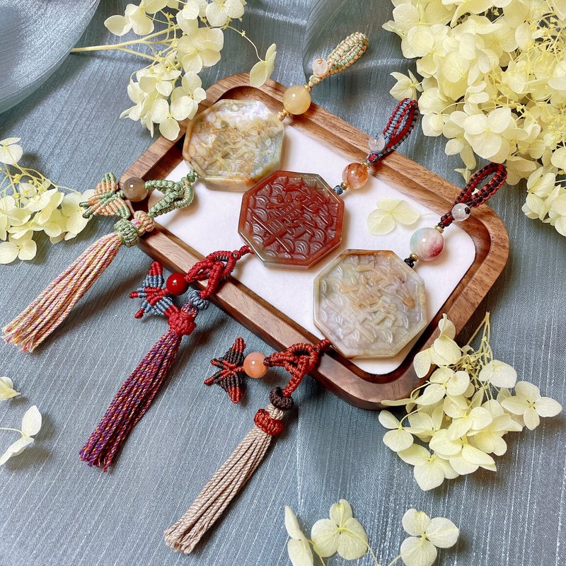 海洋碧玉紫微讳雨渐耳编绳吊饰 - 吊饰 - 玉石 绿色