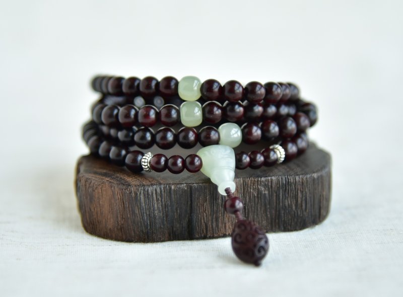 【荷】天然印度小叶紫檀带金星108颗佛珠念珠手串 - 手链/手环 - 木头 红色