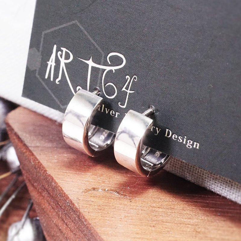 经典平面 易扣式 11mm 基本款 925纯银耳环 女生 男生 中性耳环 - 耳环/耳夹 - 纯银 银色