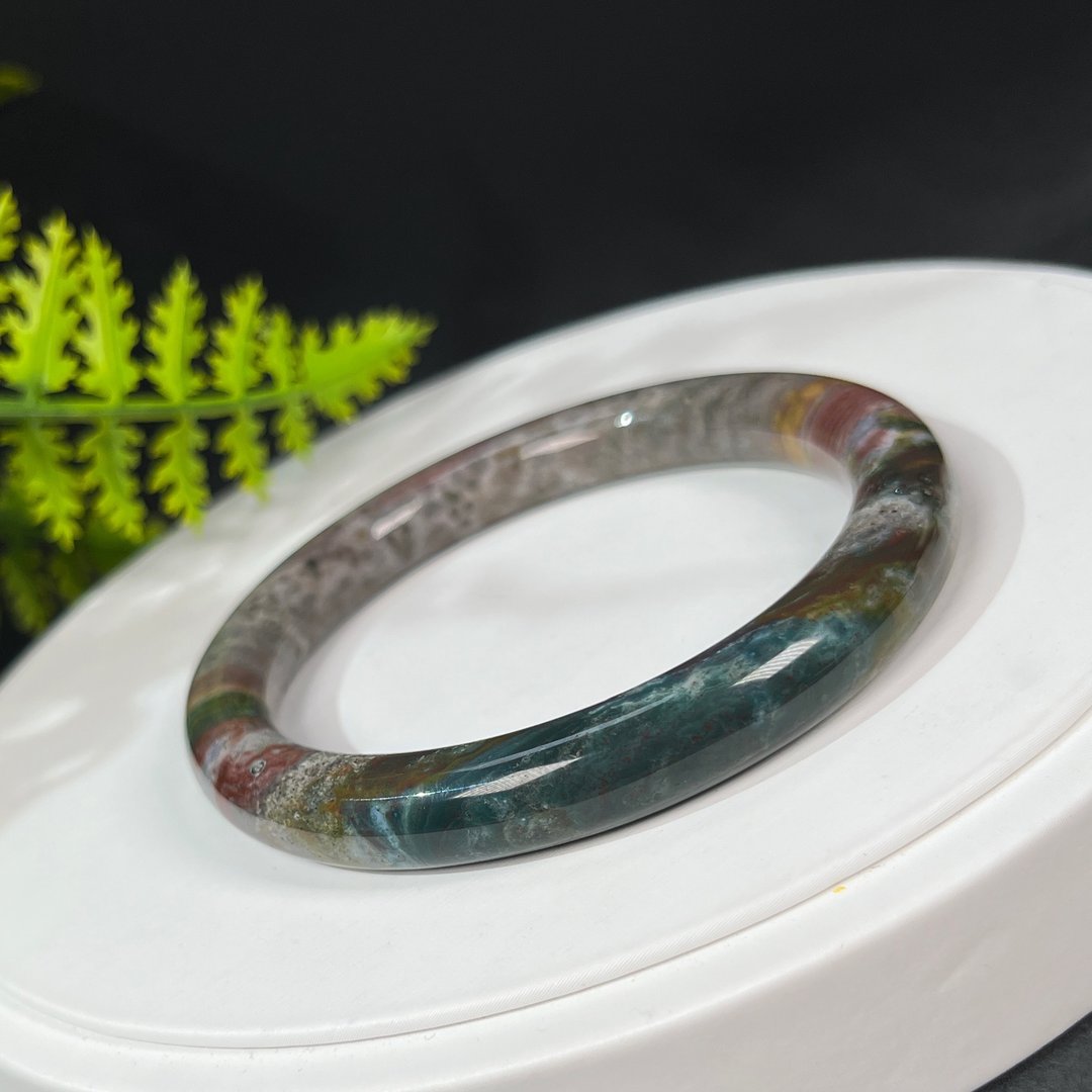 多彩海洋碧玉手镯59MM 高瓷圆条油画风玉髓手环 舒缓心情 生命力 - 手链/手环 - 半宝石 多色