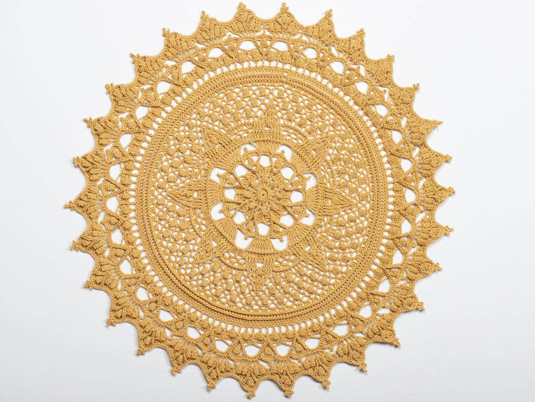 Round gold doily, crochet doily table runner, doily crochet items, 餐巾纸 - 墙贴/壁贴 - 棉．麻 卡其色