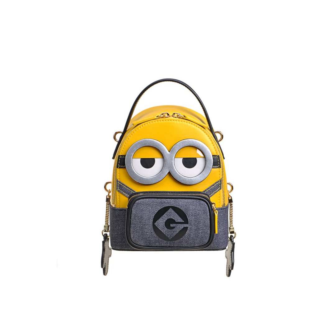 Minions织物镶牛皮革中背囊 - 后背包/双肩包 - 真皮 黄色