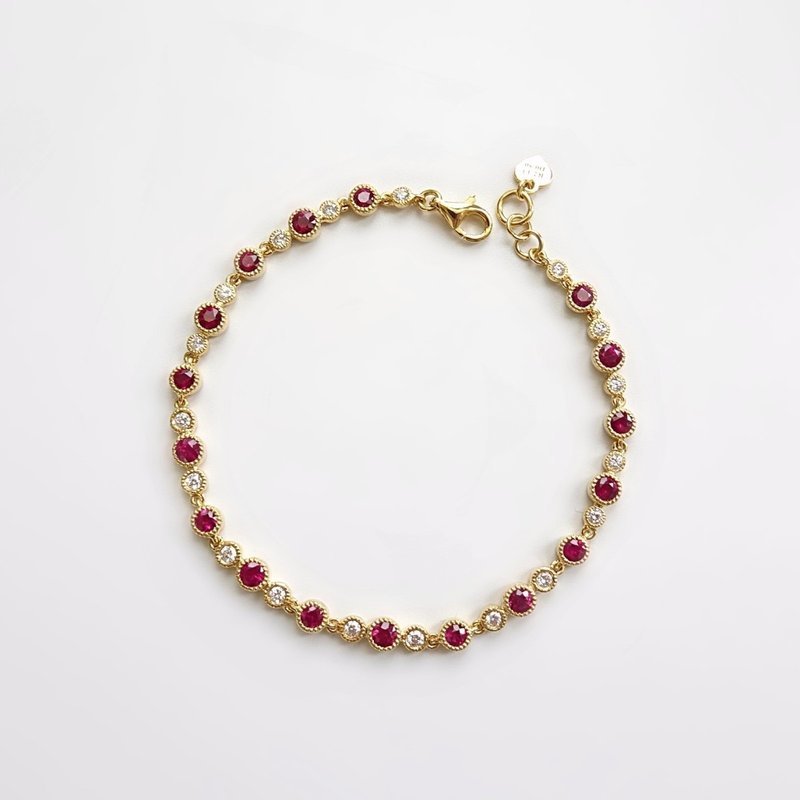 限量现货 - 满版天然钻石红宝石 纯 18K 金 手链 | 可微调长度 - 手链/手环 - 宝石 红色