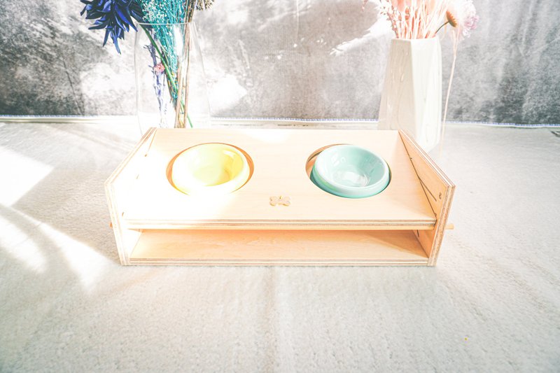 Angle Adjustment dog food bowl with storage, Pet feeder raised stand, tilted bow - 碗/碗架 - 木头 橘色