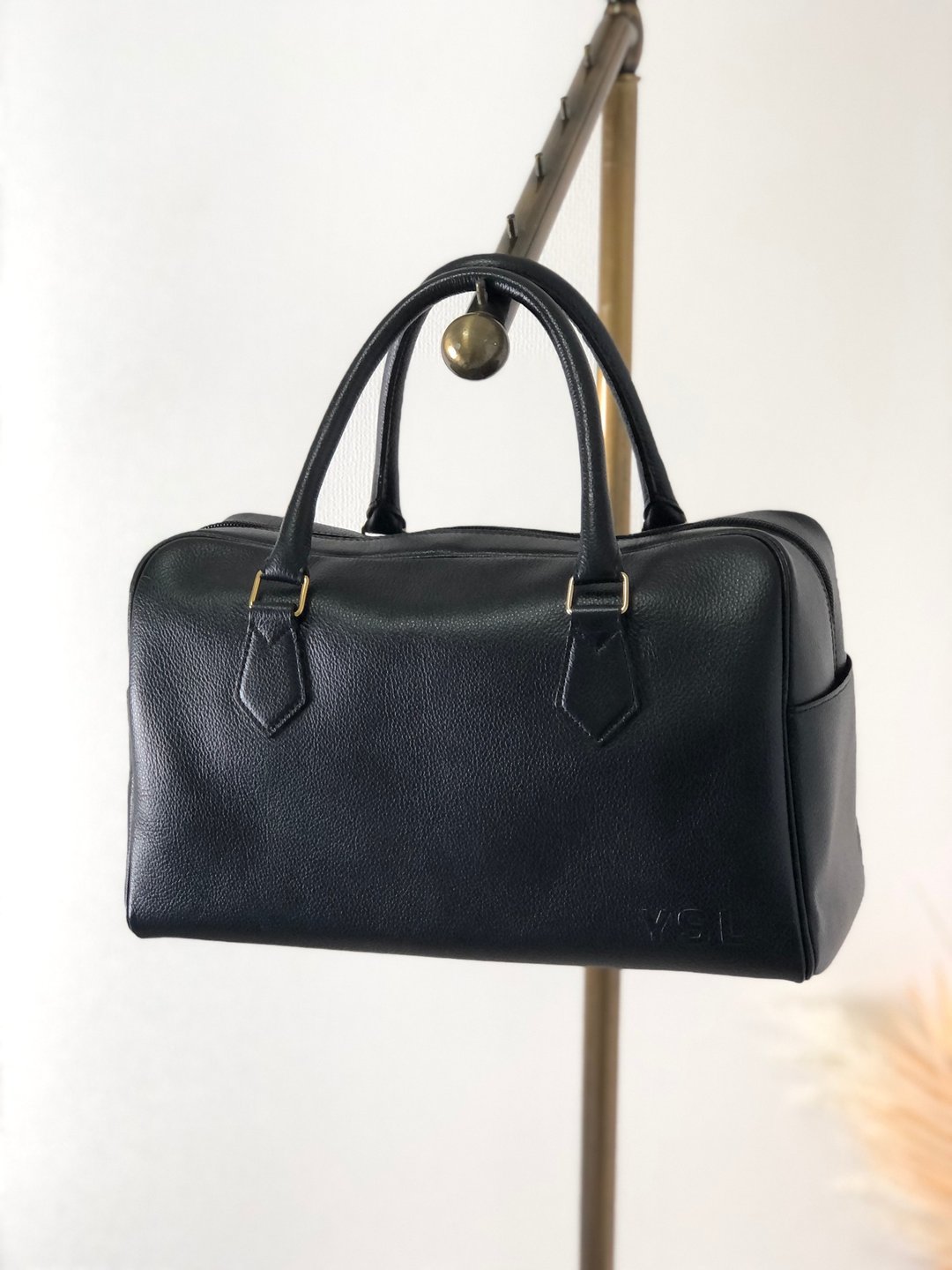 【日本直送，名牌二手包装】Yves Saint Laurent YSL 标志牛皮波士顿包手提包黑vmt4zv - 手提包/手提袋 - 真皮 黑色