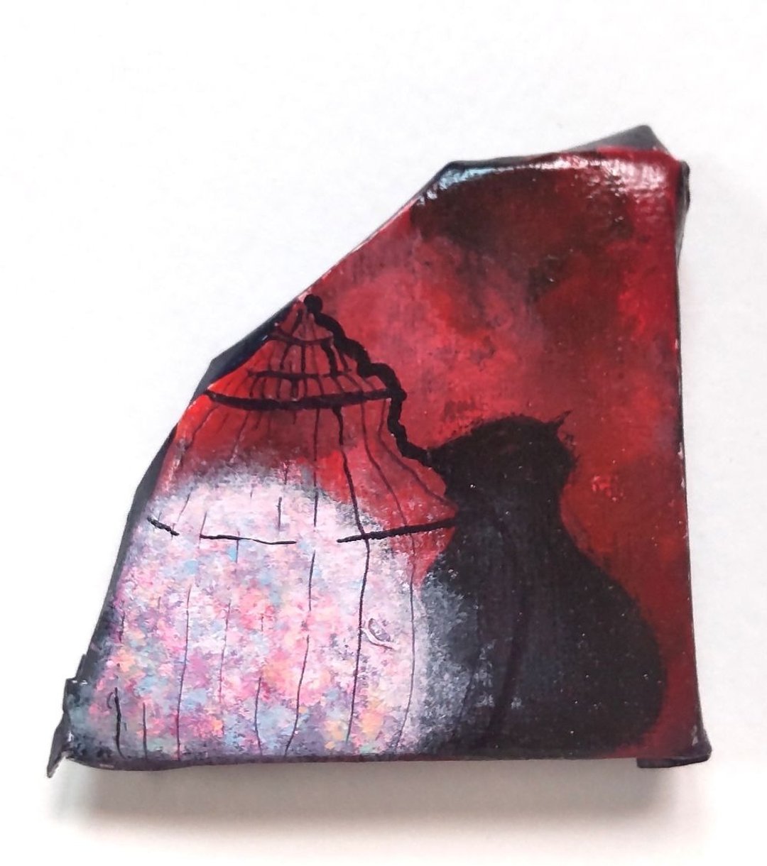 极小尺寸手绘原画 ON THE RUBY NIGHT 系着红宝石的夜晚 - 海报/装饰画/版画 - 纸 红色