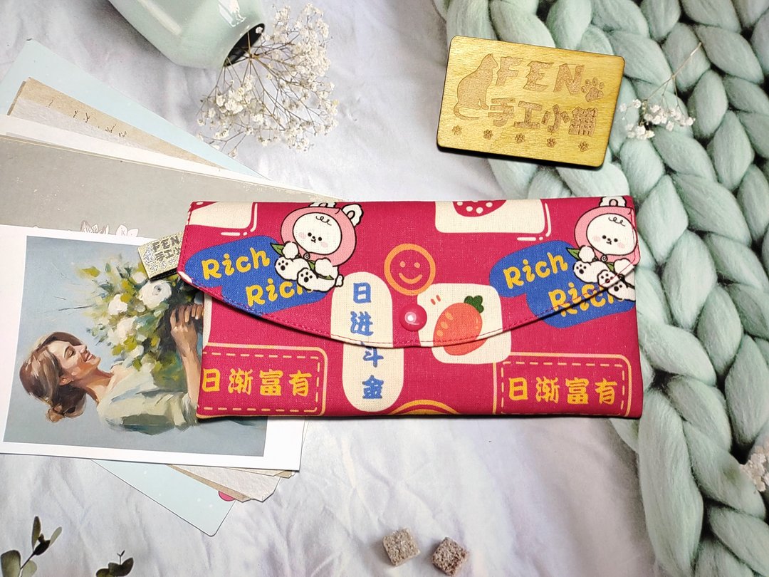 单层红包袋-薄棉布款吉祥话兔布红包袋-手作布红包袋-万用存折袋 - 手拿包 - 棉 