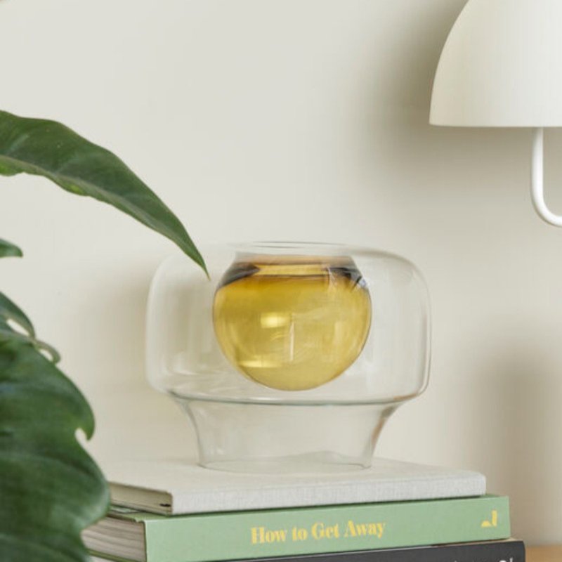 【Hübsch】－950405 双层满月造型玻璃花瓶 花器 兰花七夕礼物 - 花瓶/陶器 - 玻璃 咖啡色