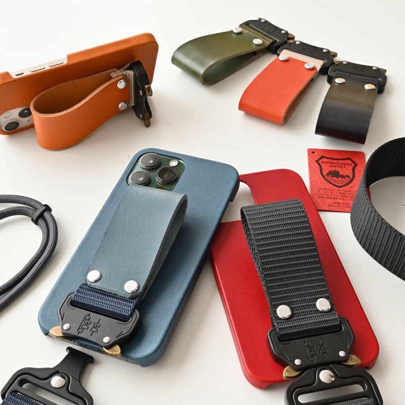 兼容于所有型号 快速释放 Marutto Tochigi 皮革智慧型手机保护套 智慧型手机肩带 智慧型手机肩带 男士礼物 父亲节 CO14M - 手机壳/手机套 - 真皮 蓝色