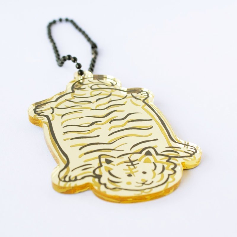 【压克力钥匙圈】老虎插画【镜面压克力】 - 挂绳/吊绳 - 压克力 金色