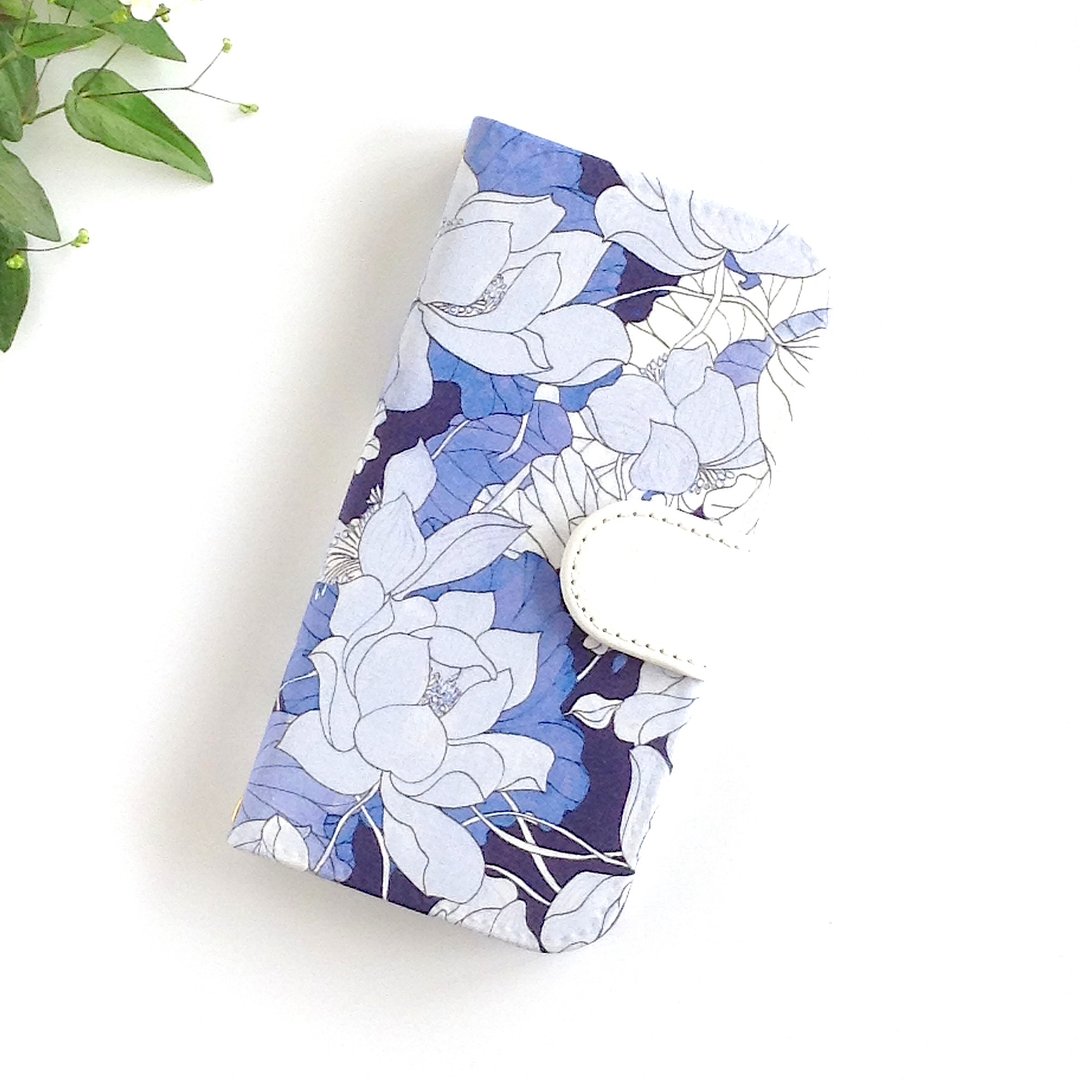 Liberty iphone 6.6s.7.8 notebook case case water lily - 手机壳/手机套 - 棉．麻 蓝色