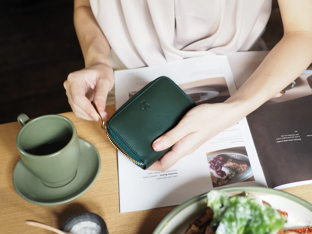 Classic coin (Green) Mini wallet, Leather wallet, Green wallet, mini zip wallet - 零钱包 - 真皮 绿色
