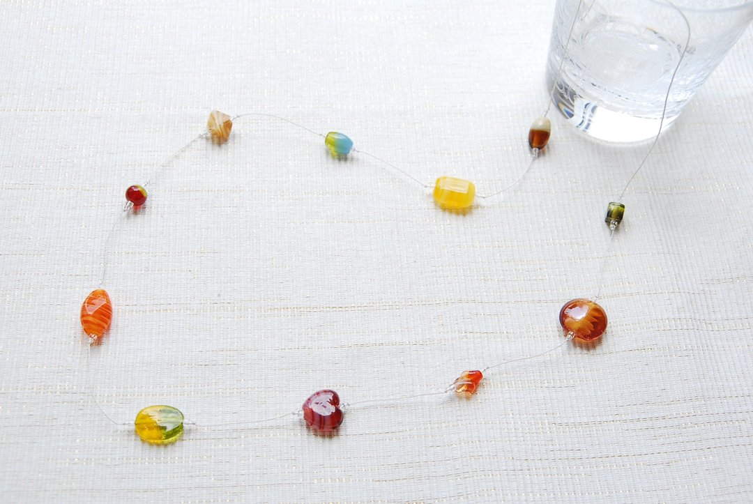 SALE 50% OFF India Beads and China Beads Cord Necklace no.2 - 项链 - 玻璃 橘色