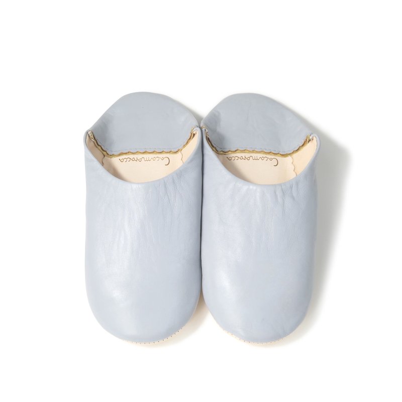 高品质软灰/摩洛哥无味平纹皮革巴布奇拖鞋手工制作 - 室内拖鞋 - 真皮 灰色