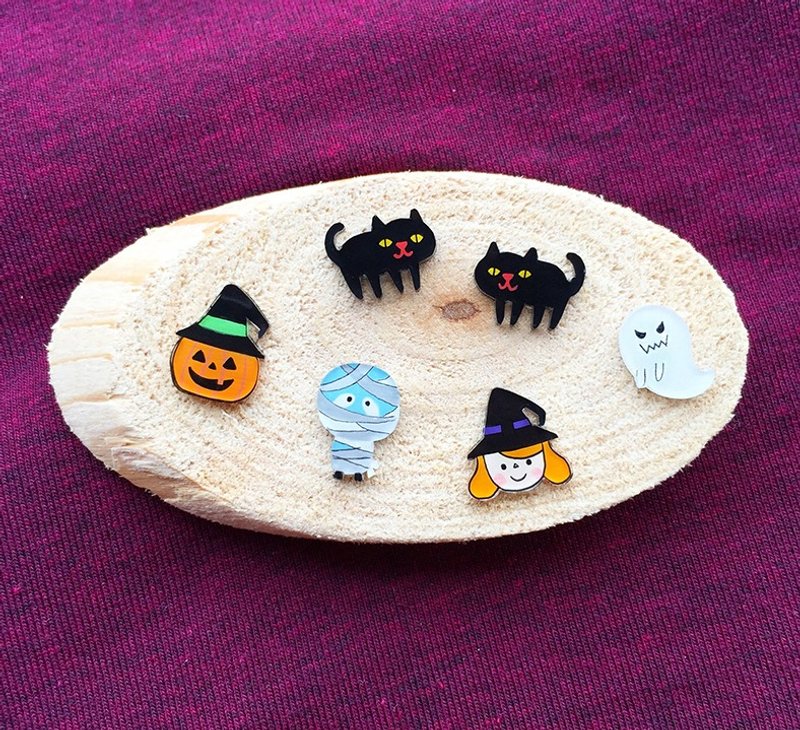 Pista丘手绘耳环 / 搞怪派对-万圣节系列 - 耳环/耳夹 - 树脂 橘色