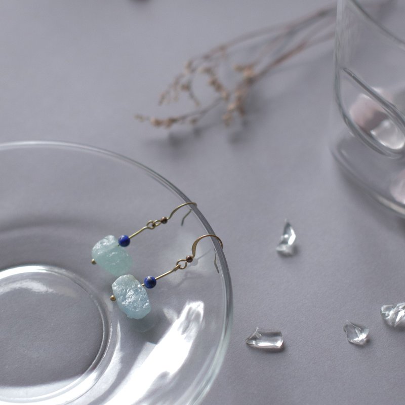 天然石耳环-潺潺/耳针/夹式/可定制 - 耳环/耳夹 - 水晶 蓝色
