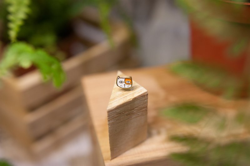 【手工系列】珐琅耳环/小橘猫/可改夹式/Enamel earring - 耳环/耳夹 - 珐琅 橘色