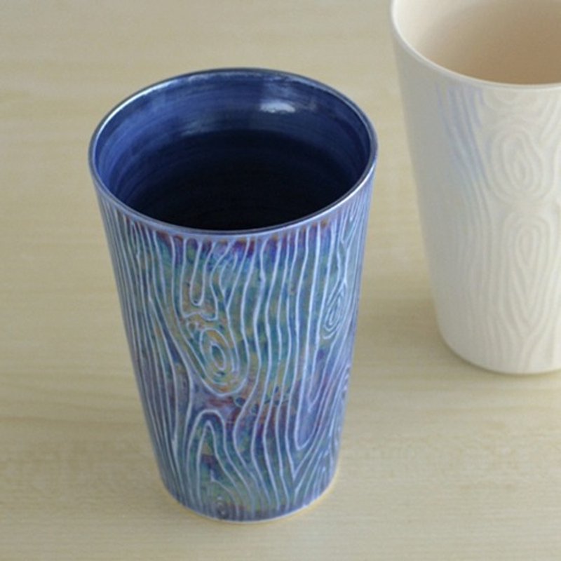 闪亮木纹啤酒杯（蓝色） - 咖啡杯/马克杯 - 陶 