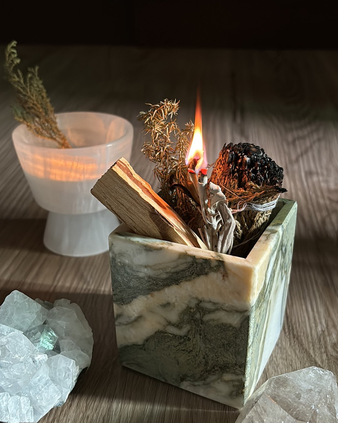 SS&CO | 水草玛瑙手工蜡烛方杯 - 香薰/精油/线香 - 石头 绿色