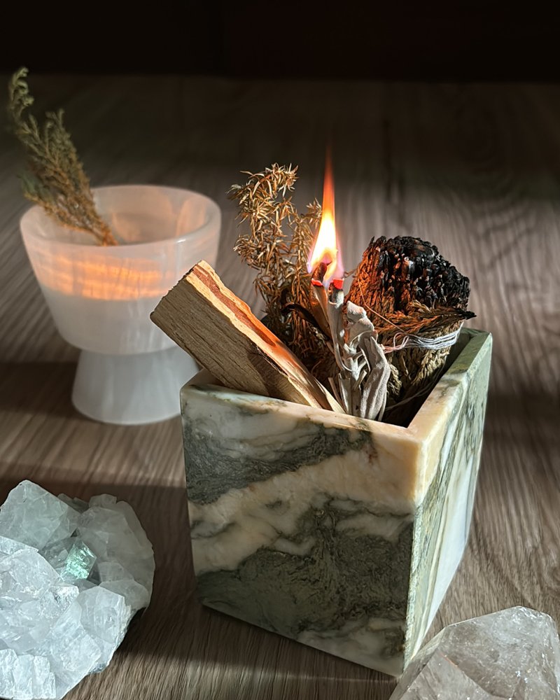 SS&CO | 水草玛瑙手工蜡烛方杯 - 香薰/精油/线香 - 石头 绿色
