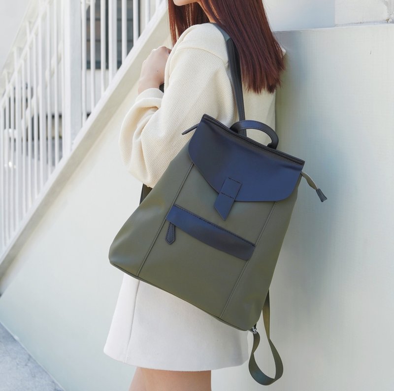 【换季特卖】Hakken 22年新款休闲牛津拼皮大容量可放A4背包 - 后背包/双肩包 - 真皮 咖啡色