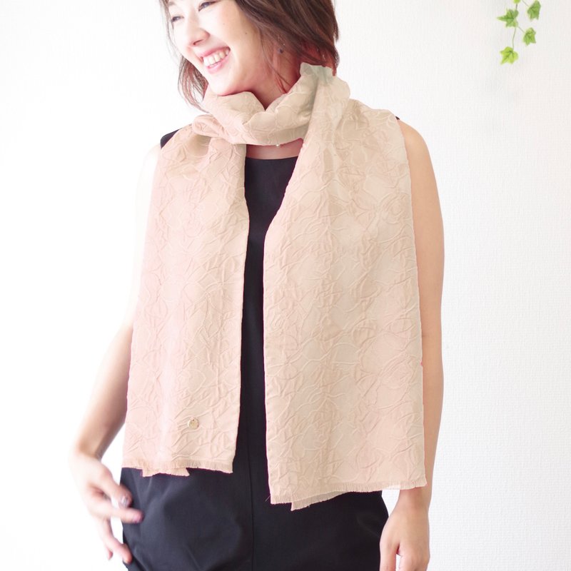 filtango stole  薔薇格子柄　ROSE   BEIGE - 丝巾 - 丝．绢 