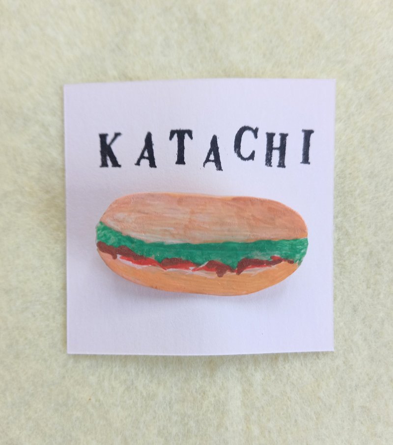 胸针 越南法国面包 法国面包 面包 越南料理 手绘 独一无二 - 胸针 - 塑料 咖啡色