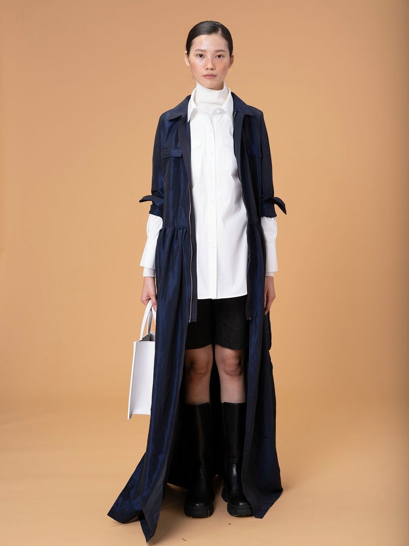 UUIN _ 深蓝拉链长洋装 - 洋装/连衣裙 - 聚酯纤维 蓝色