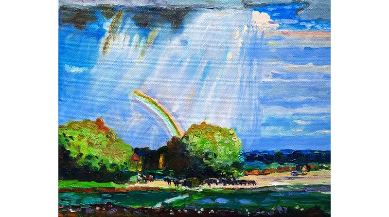 原创画 雨男孩与雨画城 原创艺术油彩画布 - 墙贴/壁贴 - 其他材质 蓝色