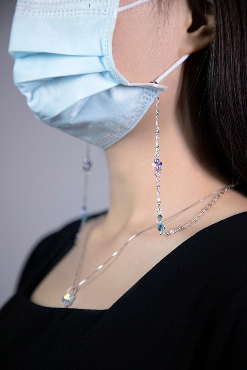 【还可当手链、项链、眼镜链】自在飞舞a蝴蝶水晶口罩链 女友礼物 - 口罩 - 水晶 多色