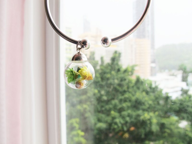 ＊Rosy Garden＊春夏青绿色系小雏菊干燥花水晶玻璃球纯银手镯 - 手链/手环 - 玻璃 绿色