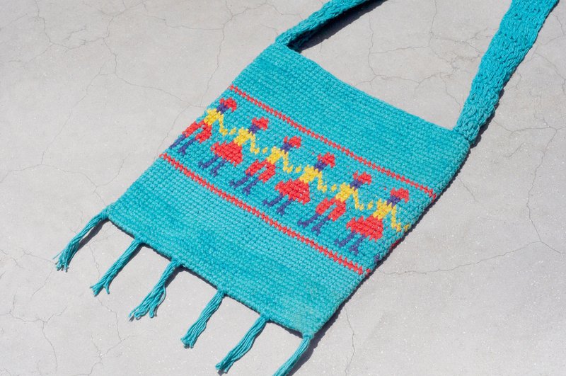 限量一件 天然纯棉钩织斜背包 / 背包 / 侧背包 / 肩背包 / 旅行包 - 手牵手游世界 ( 天蓝色 ) - 侧背包/斜挎包 - 棉．麻 蓝色