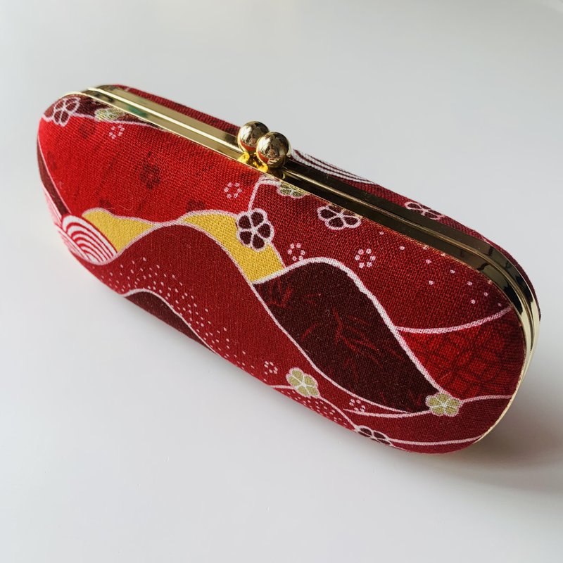 和风红山峦眼镜盒/笔盒/首饰盒 - 铅笔盒/笔袋 - 棉．麻 红色