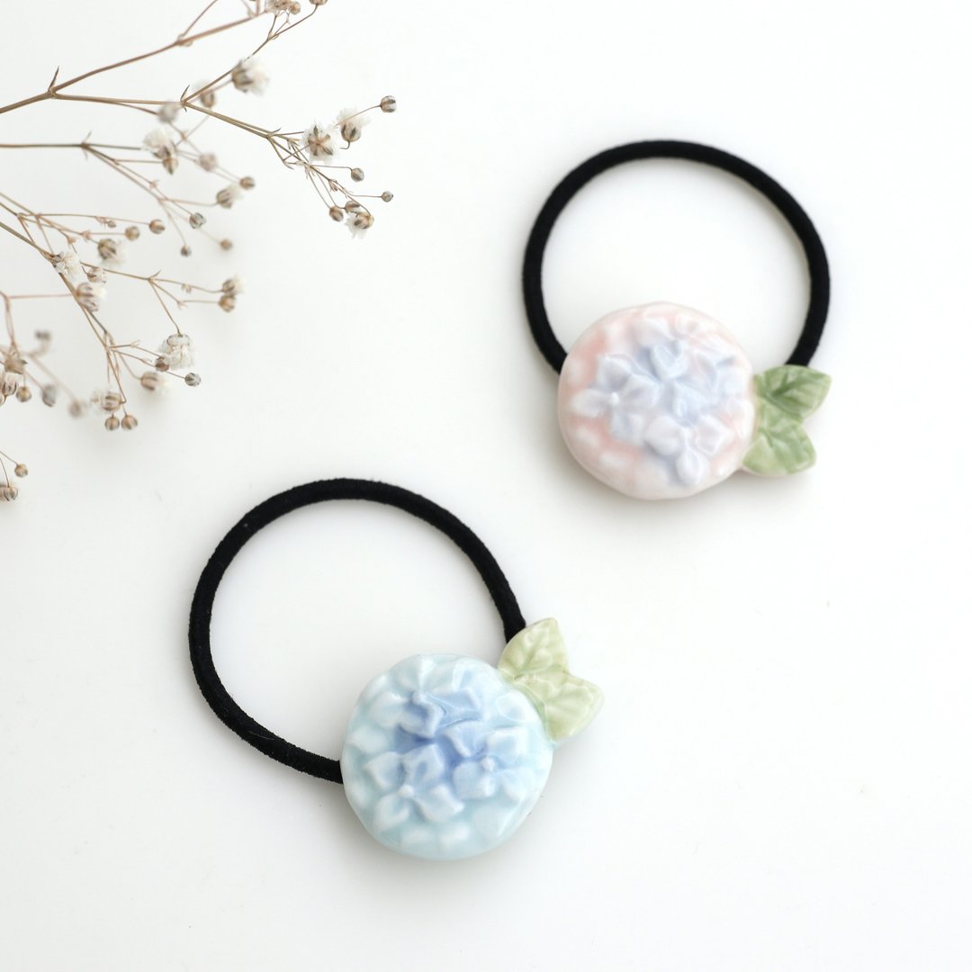 Hydrangea hair tie - 发饰 - 瓷 蓝色