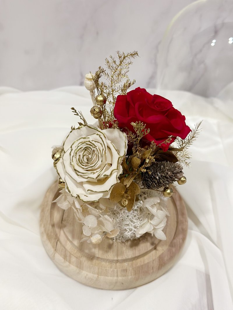 小香风红白金边永生玫瑰玻璃钟罩告白520我爱妳礼物表白 - 干燥花/捧花 - 植物．花 粉红色