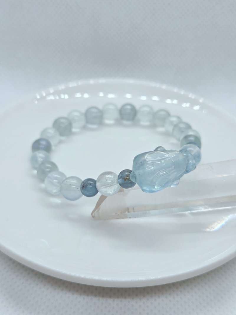 天然冰透海蓝宝兔 淡蓝萤石 水晶手链 - 手链/手环 - 宝石 蓝色