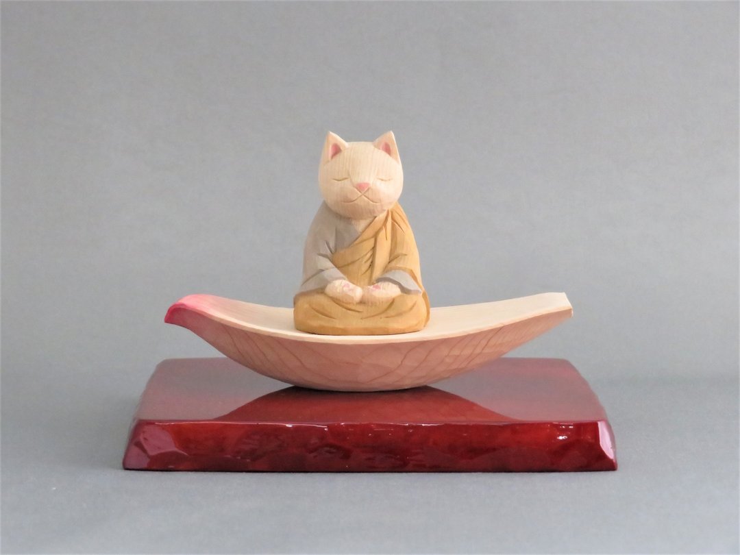 Wood carving Cat Buddha 1928 - 玩偶/公仔 - 木头 粉红色