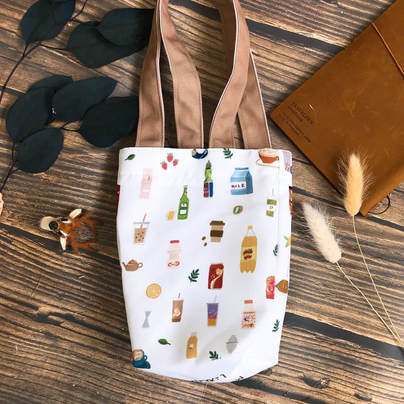 台湾饮料 | 插画防水饮料提袋 | 雨伞保温瓶宝特瓶可用 - 随行杯提袋/水壶袋 - 防水材质 咖啡色