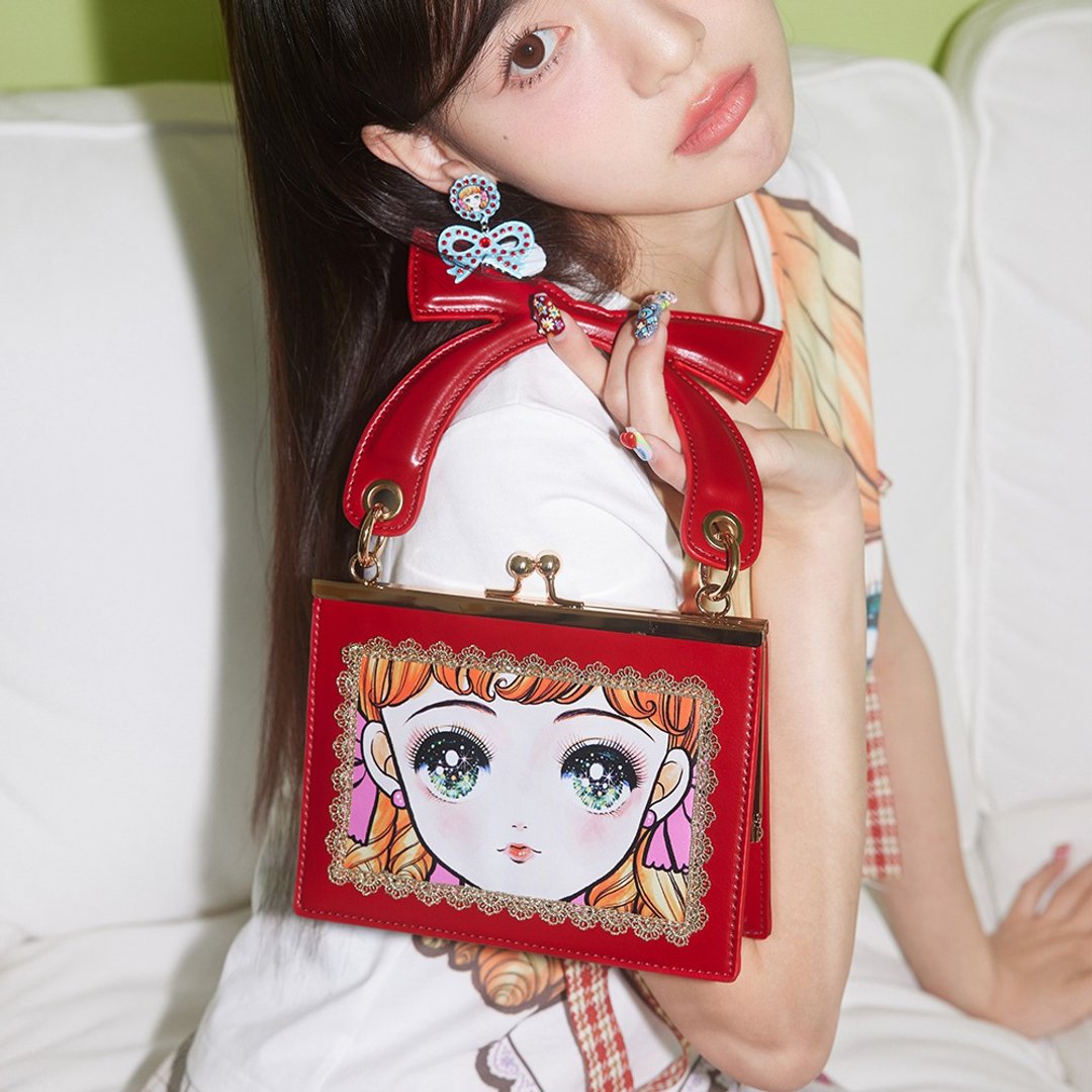 昭和美少女 蕾丝红色蝴蝶结手提包 斜挎链条包 - 侧背包/斜挎包 - 其他材质 多色