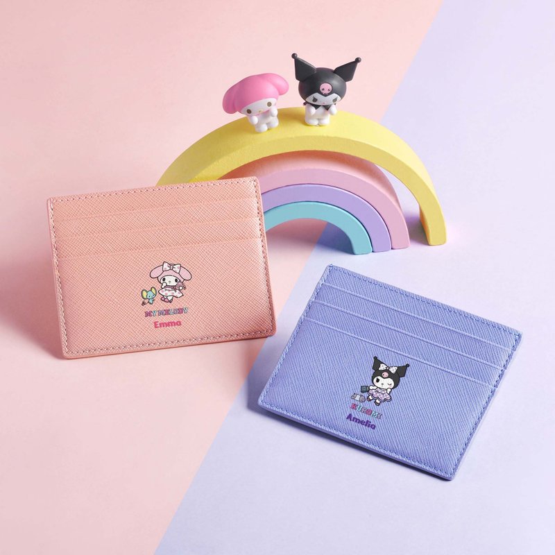 My Melody x Kuromi 限量版 定制化刻字 皮革信用卡套 (4色) - 皮夹/钱包 - 真皮 粉红色