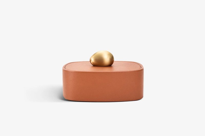 PEBBLE TRINKET  BOX - CAMEL  PEBBLED LEATHER【ASSOULINE】 - 收纳用品 - 其他材质 