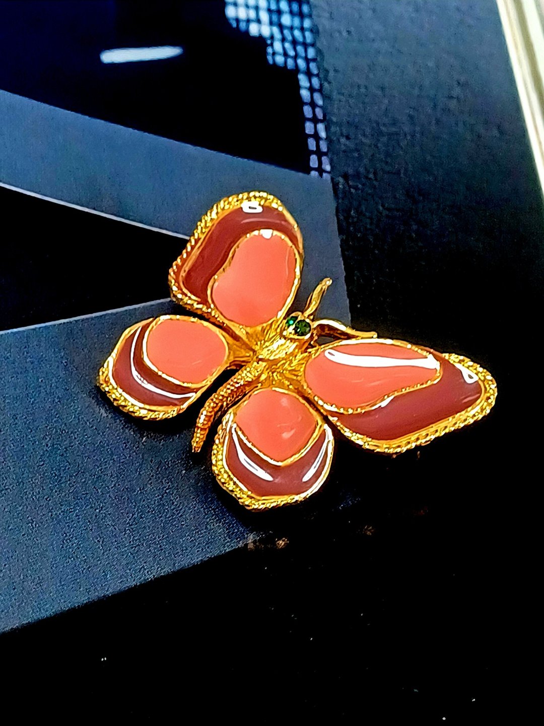 vintage jewelry Florenza 古董经典珐琅蝴蝶 别针 胸针 - 胸针 - 其他金属 