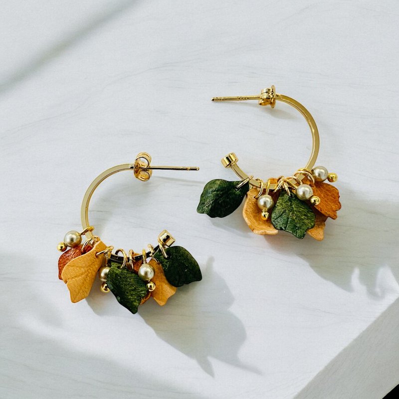 皮革立体耳环  秋叶耳环 - 摆饰 - 真皮 多色