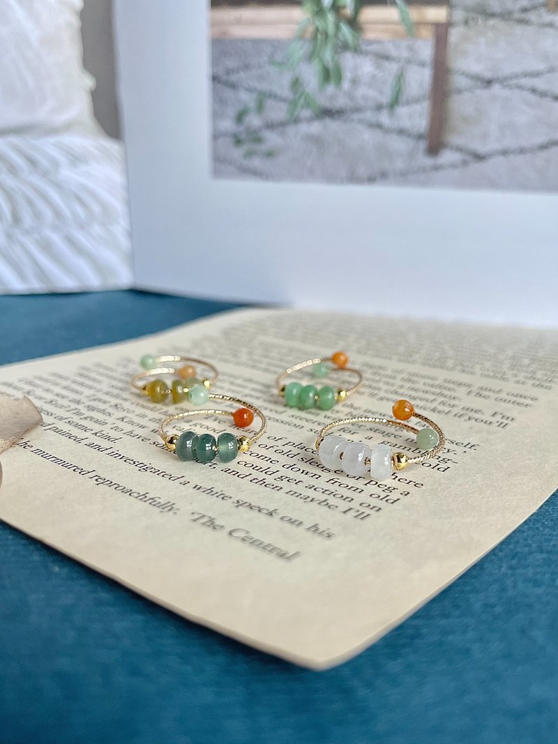 缅甸玉A玉翡翠-冰透翡翠14k包金链戒 戒指 天然石 玉 jade 礼物 - 戒指 - 玉石 金色