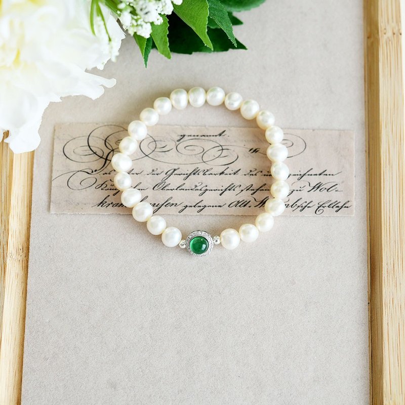 深化羁绊的疗愈宝石 绿玛瑙与巴洛克珍珠手链 5月/6月诞生石 - 手链/手环 - 其他金属 绿色