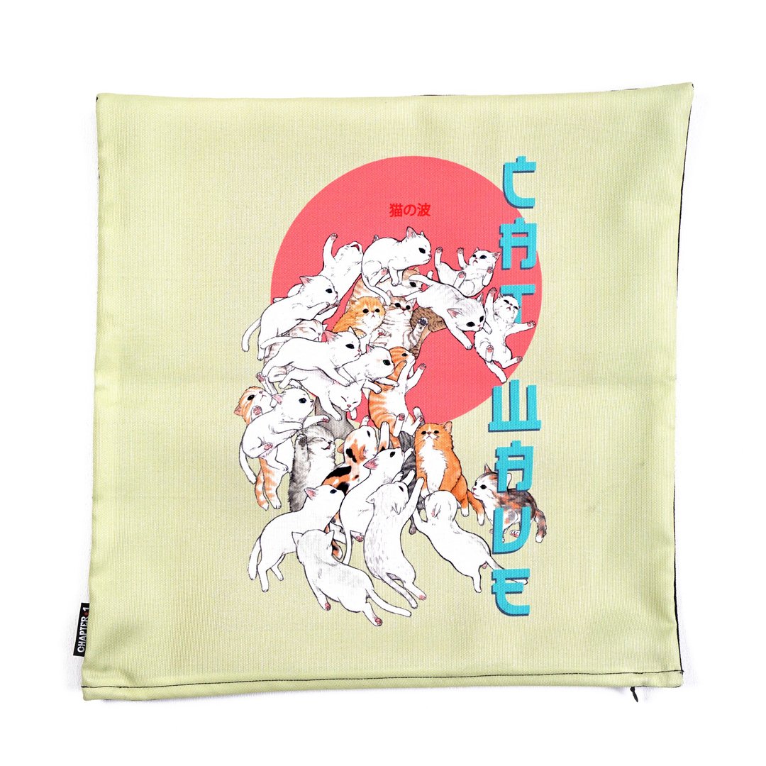 Cat Wave pillow case New arrival Gift New Year - 枕头/抱枕 - 棉．麻 黑色