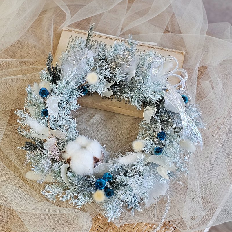 雪白色系永生圣诞花圈 20厘米 现货 永生花 不凋落 快速出货 - 摆饰 - 植物．花 白色