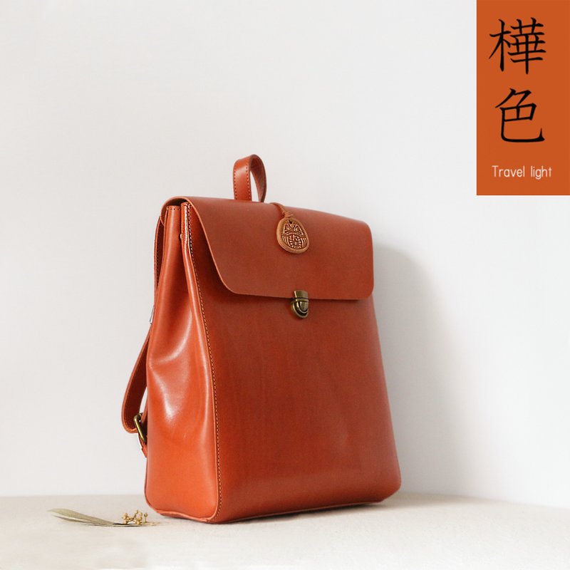 A4 compatible simple thick cowhide backpack bag commuting bag - 后背包/双肩包 - 真皮 多色