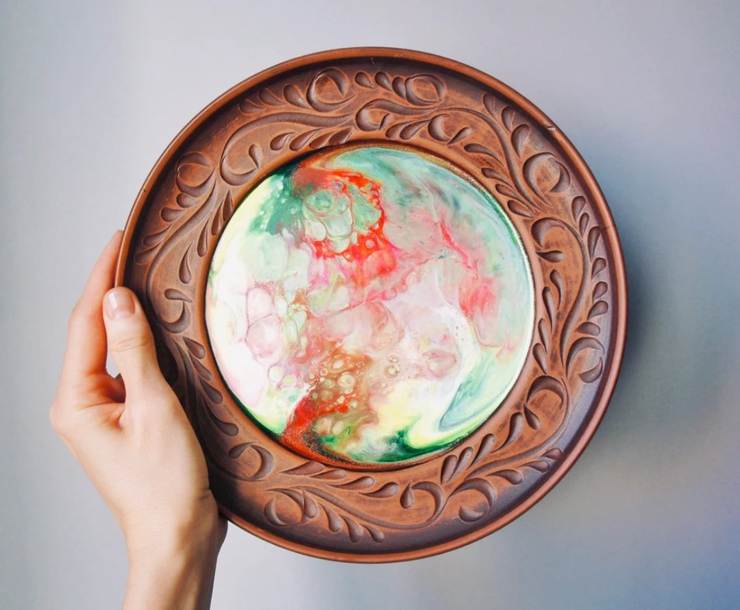 Farmhouse Colorful Pottery Plates Handmade Ceramic Tableware with Epoxy Resin - 餐垫/桌巾 - 陶 多色